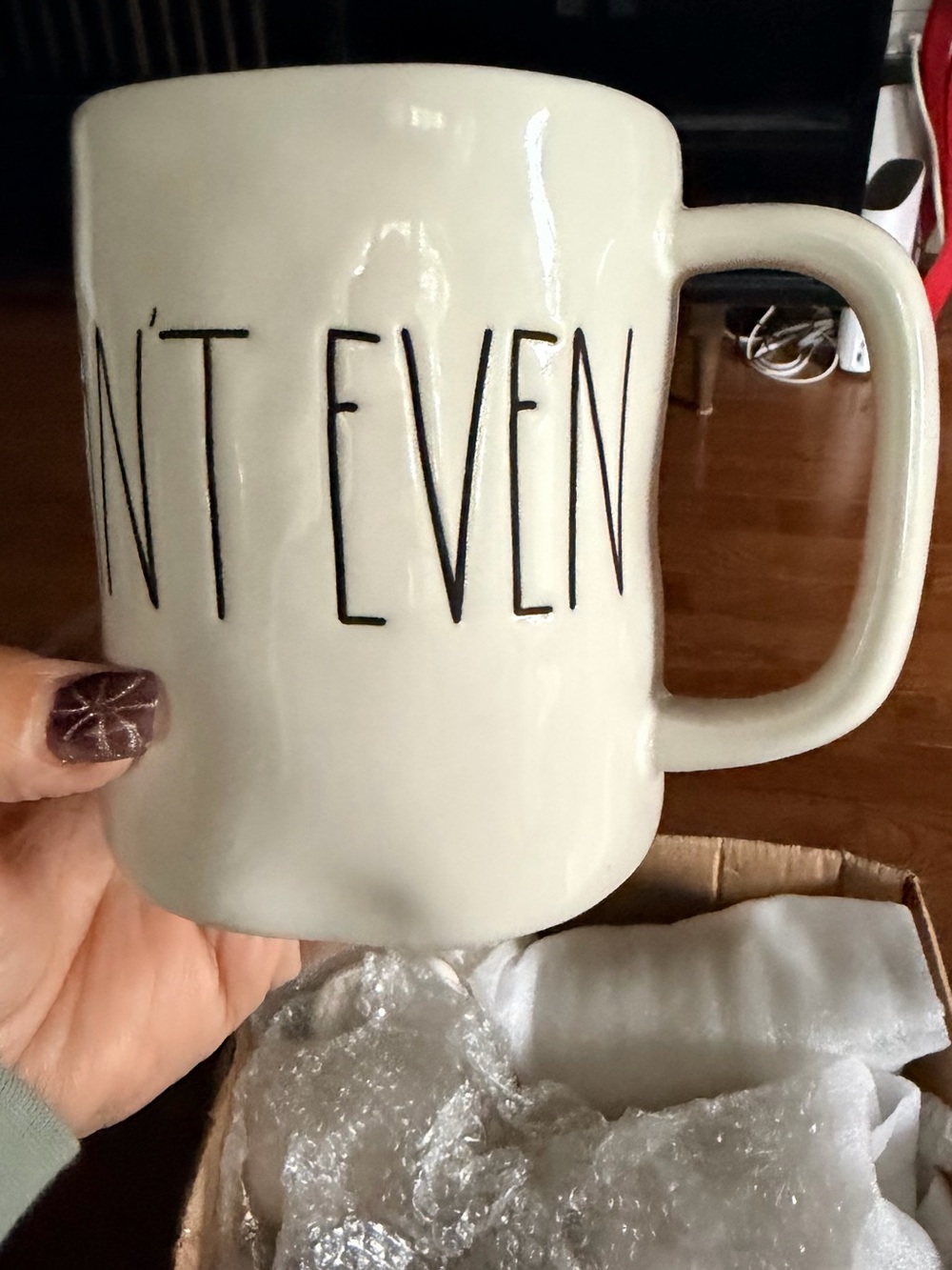 Rae Dunn White Ceramic Mug with 'I CAN'T EVEN' Black Lettering - Picture 4 of 4